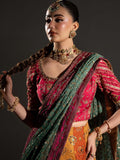 Maria B Inspired Orange Bridal Lehenga with Maroon Choli and Green Dupatta
