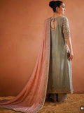 Haris Shakeel Inspired Mint Grey Embellished Suit with Pink Dupatta