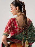 Maria B Inspired Orange Bridal Lehenga with Maroon Choli and Green Dupatta