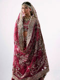 Hussain Rehar Inspired Burgundy Floral Bridal Lehenga with Choli and Dupatta