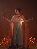 Haris Shakeel Inspired Mint Grey Embellished Suit with Pink Dupatta