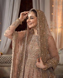 Faiza Saqlain Inspired Mahra Taupe Tiered Bridal Maxi with Dupatta