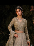 Maria B Inspired Champagne Gold Embellished Bridal Lehenga with Choli and Dupatta