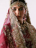 Hussain Rehar Inspired Burgundy Floral Bridal Lehenga with Choli and Dupatta