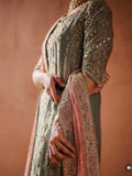 Haris Shakeel Inspired Mint Grey Embellished Suit with Pink Dupatta