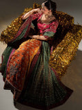 Maria B Inspired Orange Bridal Lehenga with Maroon Choli and Green Dupatta