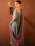 Haris Shakeel Inspired Mint Grey Embellished Suit with Pink Dupatta