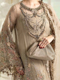 Maria B Inspired Greige Floral Embroidered Suit with Dupatta