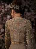 Maria B Inspired Champagne Gold Embellished Bridal Lehenga with Choli and Dupatta