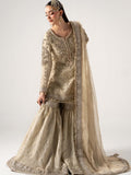 Maria B Inspired Ivory Gold Embellished Gharara Suit