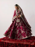 Hussain Rehar Inspired Burgundy Floral Bridal Lehenga with Choli and Dupatta