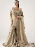 Maria B Inspired Ivory Gold Embellished Gharara Suit