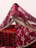 Hussain Rehar Inspired Burgundy Floral Bridal Lehenga with Choli and Dupatta