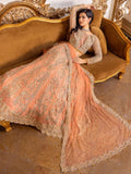 Peach Embroidered Bridal Maxi with Dupatta | Gold-Toned Floral Work