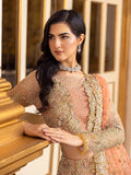 Peach Embroidered Bridal Maxi with Dupatta | Gold-Toned Floral Work