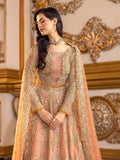 Peach Embroidered Bridal Maxi with Dupatta | Gold-Toned Floral Work