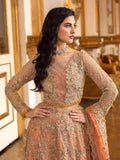 Peach Embroidered Bridal Maxi with Dupatta | Gold-Toned Floral Work