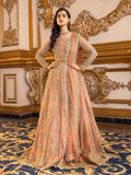 Peach Embroidered Bridal Maxi with Dupatta | Gold-Toned Floral Work