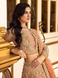 Peach Embroidered Bridal Maxi with Dupatta | Gold-Toned Floral Work
