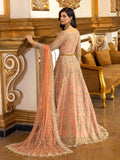 Peach Embroidered Bridal Maxi with Dupatta | Gold-Toned Floral Work