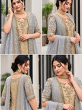 Haris Shakeel Inspired Pale Blue & Gold Embroidered Suit with Dupatta