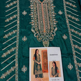 Haseenas Inspired Emerald Green Embroidered Suit | Orange Sleeves & Coordinating Dupatta