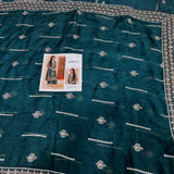 Haseenas Inspired Emerald Green Embroidered Suit | Orange Sleeves & Coordinating Dupatta