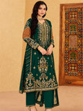 Haseenas Inspired Emerald Green Embroidered Suit | Orange Sleeves & Coordinating Dupatta