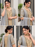 Haris Shakeel Inspired Pale Blue & Gold Embroidered Suit with Dupatta