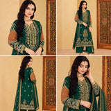 Haseenas Inspired Emerald Green Embroidered Suit | Orange Sleeves & Coordinating Dupatta