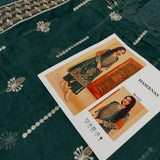 Haseenas Inspired Emerald Green Embroidered Suit | Orange Sleeves & Coordinating Dupatta