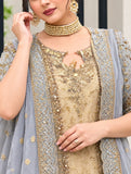 Haris Shakeel Inspired Pale Blue & Gold Embroidered Suit with Dupatta