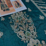 Haseenas Inspired Emerald Green Embroidered Suit | Orange Sleeves & Coordinating Dupatta