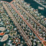 Haseenas Inspired Emerald Green Embroidered Suit | Orange Sleeves & Coordinating Dupatta
