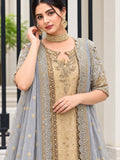 Haris Shakeel Inspired Pale Blue & Gold Embroidered Suit with Dupatta