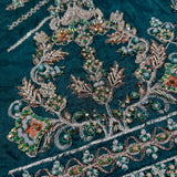 Haseenas Inspired Emerald Green Embroidered Suit | Orange Sleeves & Coordinating Dupatta