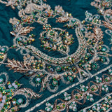 Haseenas Inspired Emerald Green Embroidered Suit | Orange Sleeves & Coordinating Dupatta