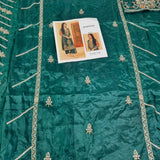Haseenas Inspired Emerald Green Embroidered Suit | Orange Sleeves & Coordinating Dupatta