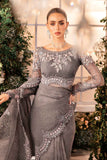 MARIA B 3 Piece Unstitched Embroidered Organza Suit | BD-2902 - Grey-Default