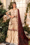 3 Piece Unstitched Embroidered Organza Suit | BD-2905-Ivory and Maroon-Default