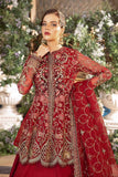 MARIA B | 3 Piece Unstitched Embroidered Organza Suit | BD-2908-Red-Default