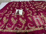 Hussain Rehar Naunihal Anari Red Satin Lehenga Set | Embellished Choli & Net Dupatta