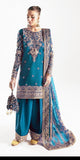 Teal Blue - 3 Piece Embroidered Raw Silk Suit