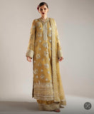 Husain Rehar Zesty – Lime Yellow Luxury Suit with Velvet Palazzo