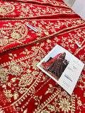 Hussain Rehar Motiya Carmine Red Raw Silk Pishwas Lehenga with Net Dupatta | Bridal Collection