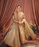 Harris Shakeel Golden Angrakha Maxi – Luxury Maxi 3 Piece Suit (Korean Raw Silk Embellished)