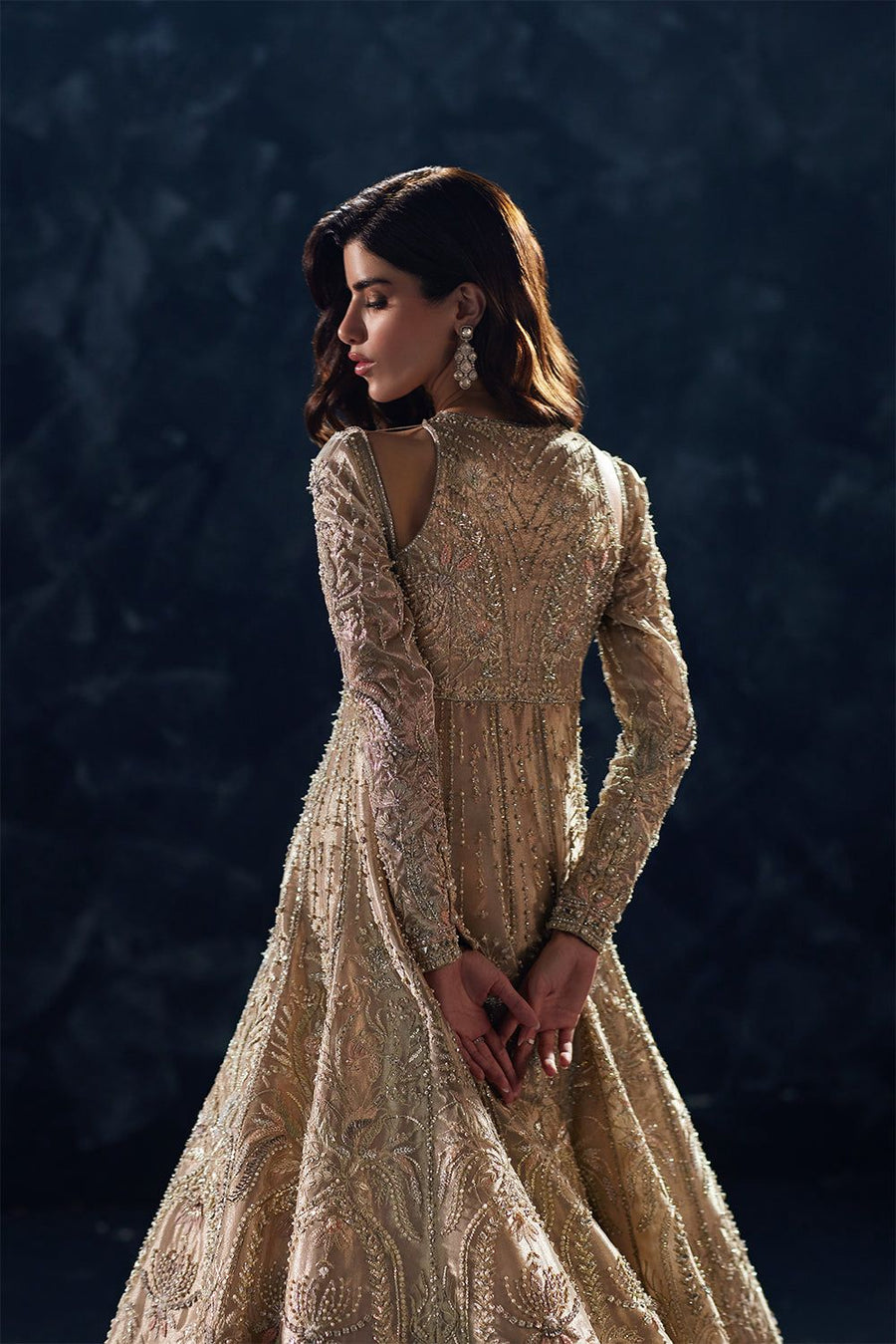 chinese dress ladies Heavily Embroidered Designer Ivory Bridal Maxi for Walima Wear – Nameera by  Farooq