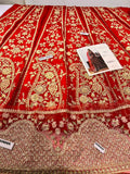 Hussain Rehar Motiya Carmine Red Raw Silk Pishwas Lehenga with Net Dupatta | Bridal Collection