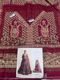 Hussain Rehar Sarang Berry Red Bridal Pishwas Lehenga with Sage Green Dupatta | Luxury Collection