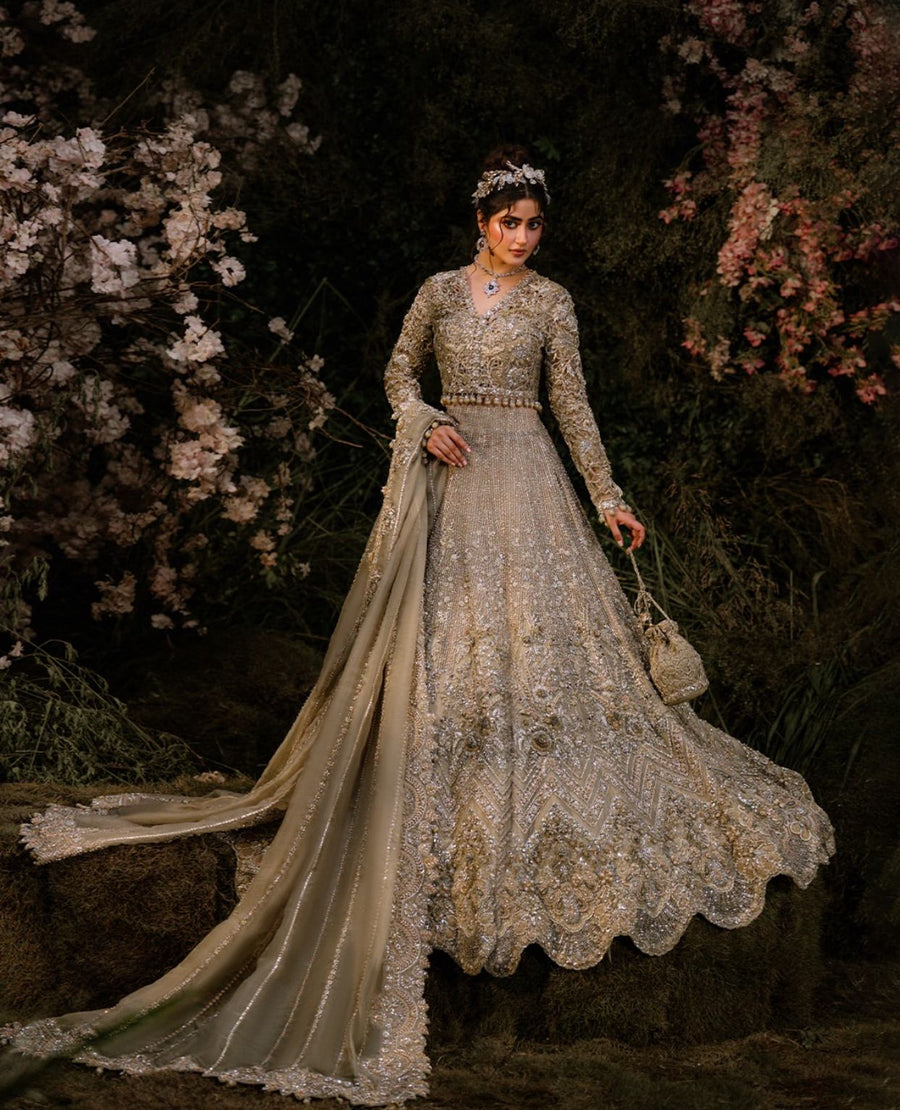 maxi dress for walima Heavy Long Tail Walima Maxi